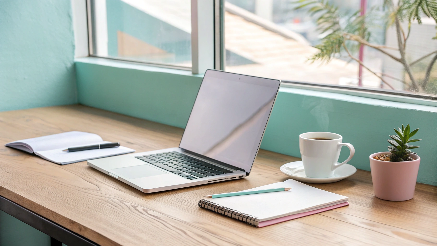 Immaculate detail of a sanitized and organized home office workspace