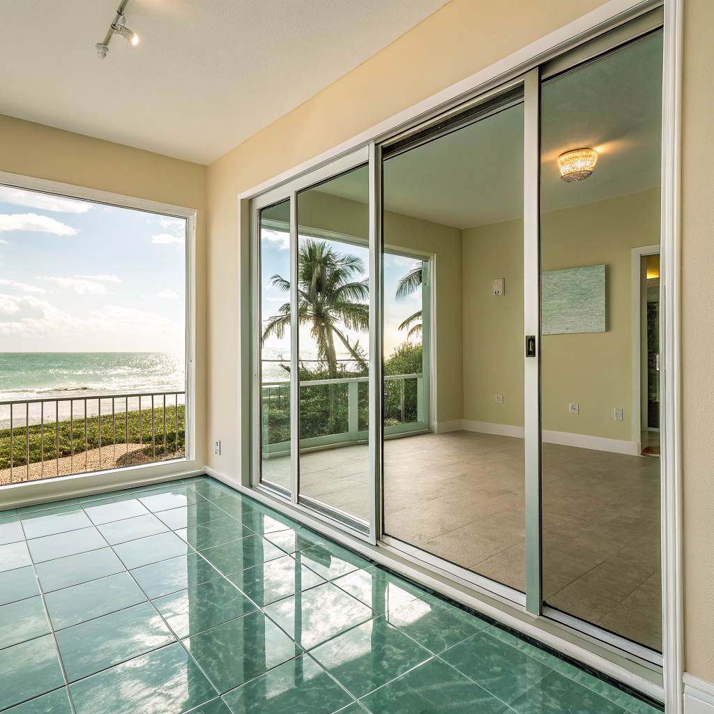 Glass doors and mirrors buffed to a streak-free coastal shine